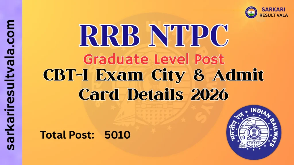 RRB NTPC Graduate Level CBT-I Exam City Details 2026