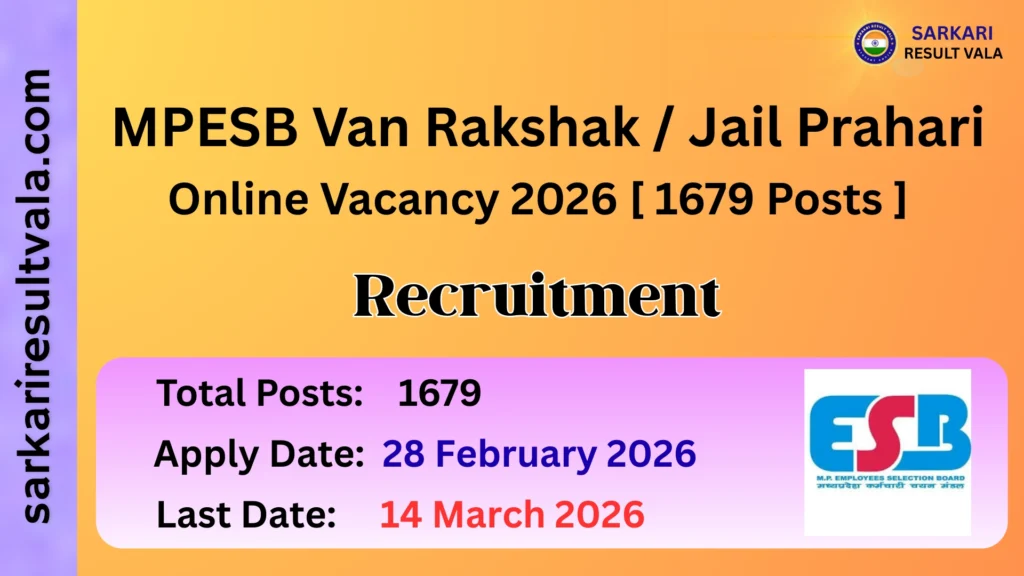MPESB Van Rakshak  Jail Prahari Online Vacancy 2026 [ 1679 Posts ]