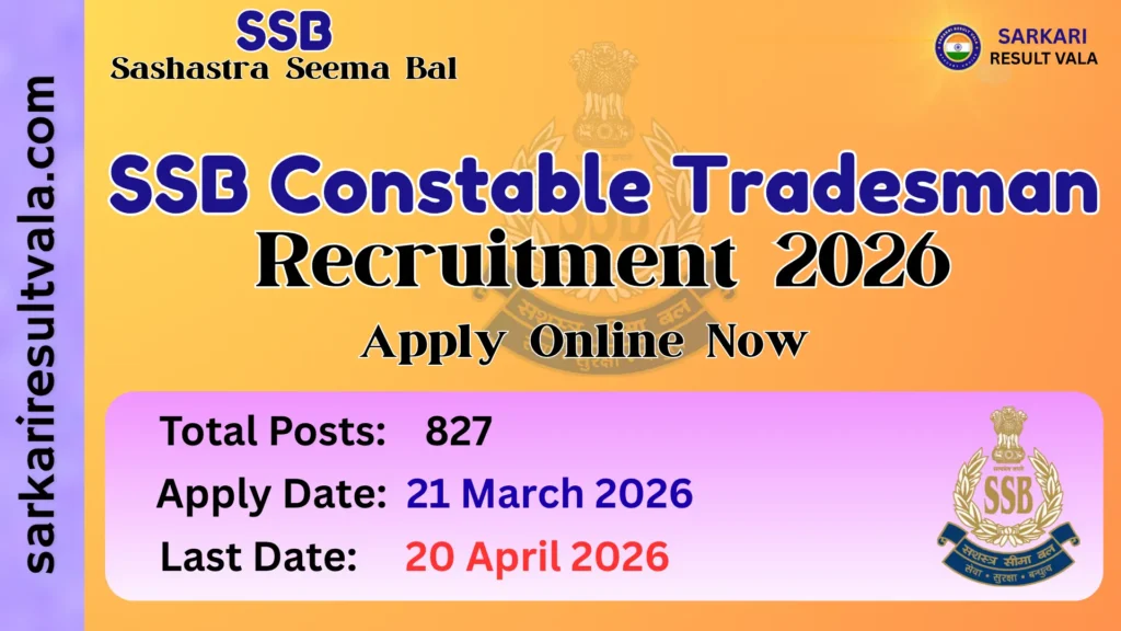 SSB Constable Tradesman Vacancy 2026