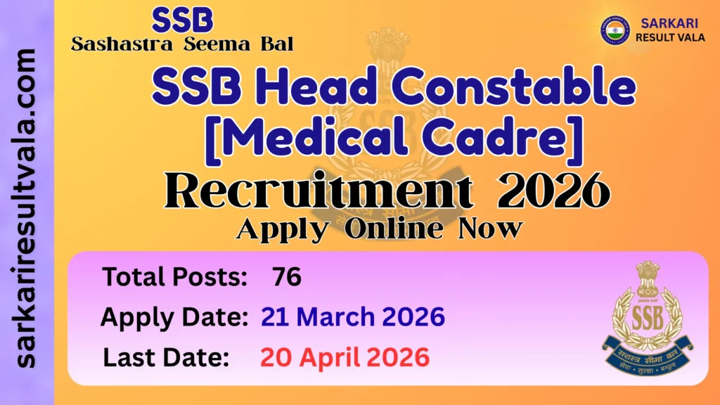 SSB Head Constable Medical Cadre Vacancy 2026