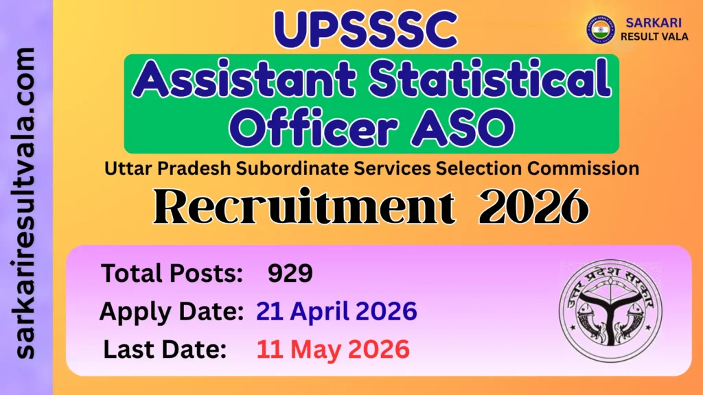 UPSSSC ASO [Assistant Statistical Officer] Vacancy 2026