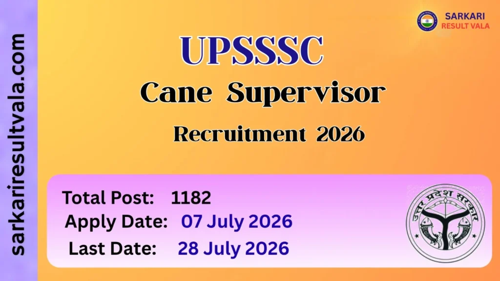 UPSSSC Cane Supervisor Vacancy 2026