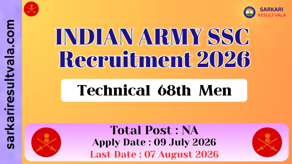 Indian Army SSC Technical 68th Men April 2027 Vacancy 2026